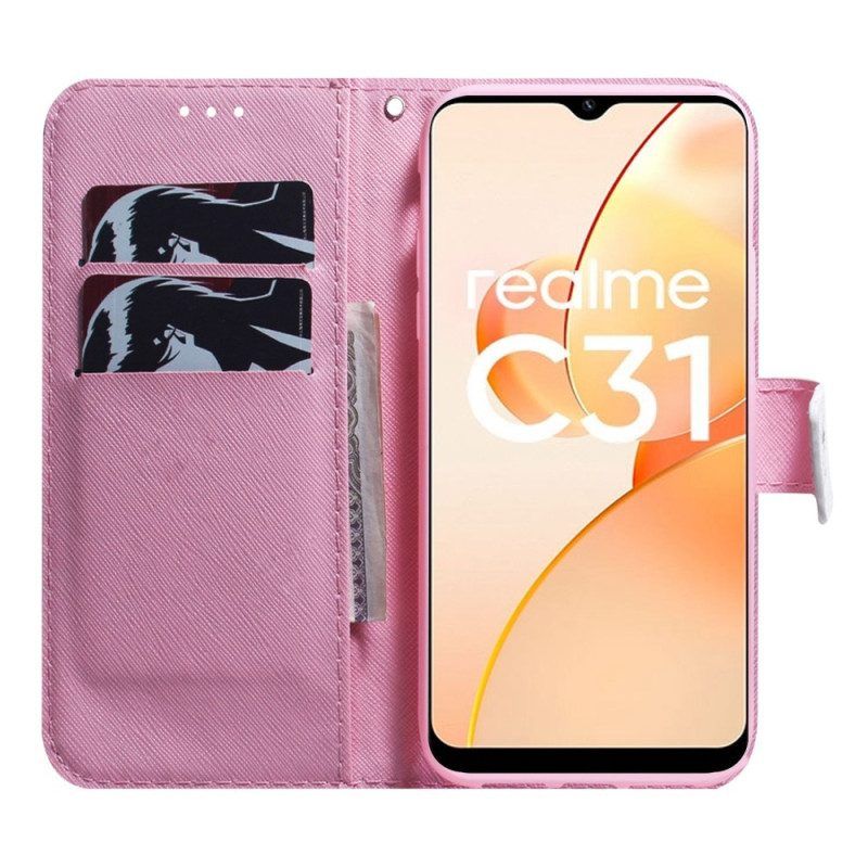 Lederhüllen Für Realme C35 Pinke Blume