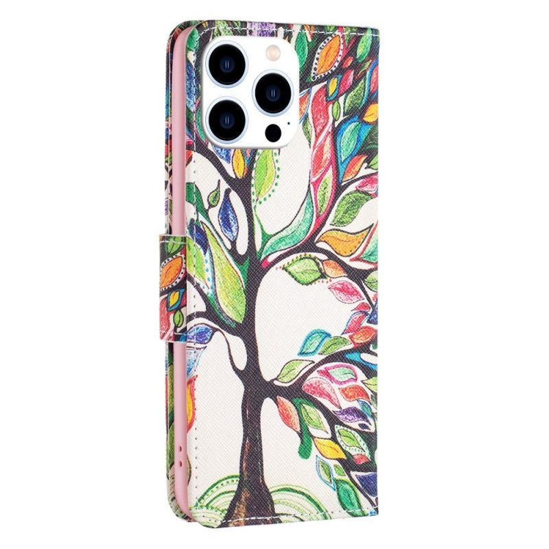 Flip Case Für iPhone 14 Pro Baummalerei