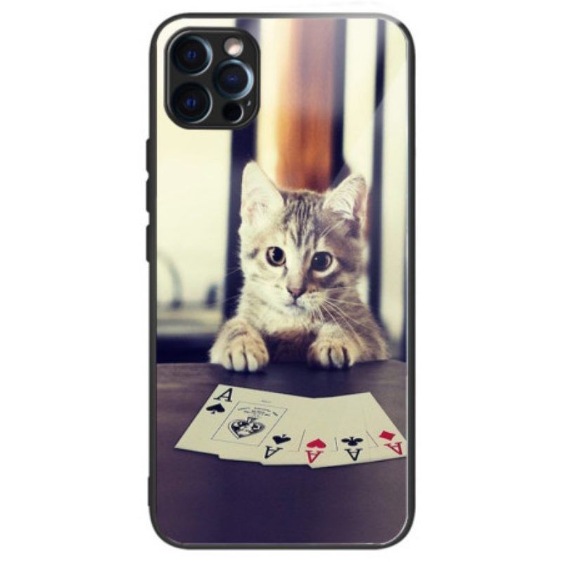Handyhülle Für iPhone 14 Pro Poker Cat Gehärtetes Glas