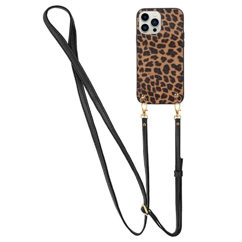 Hülle Für iPhone 14 Pro Leopard Mit Schultergurt