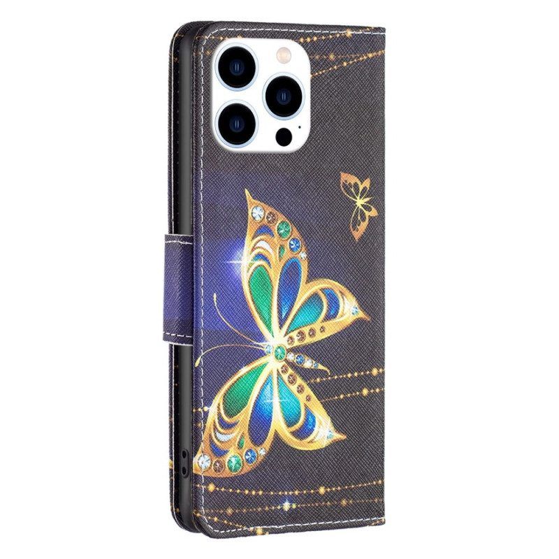 Lederhüllen Für iPhone 14 Pro Goldener Schmetterling