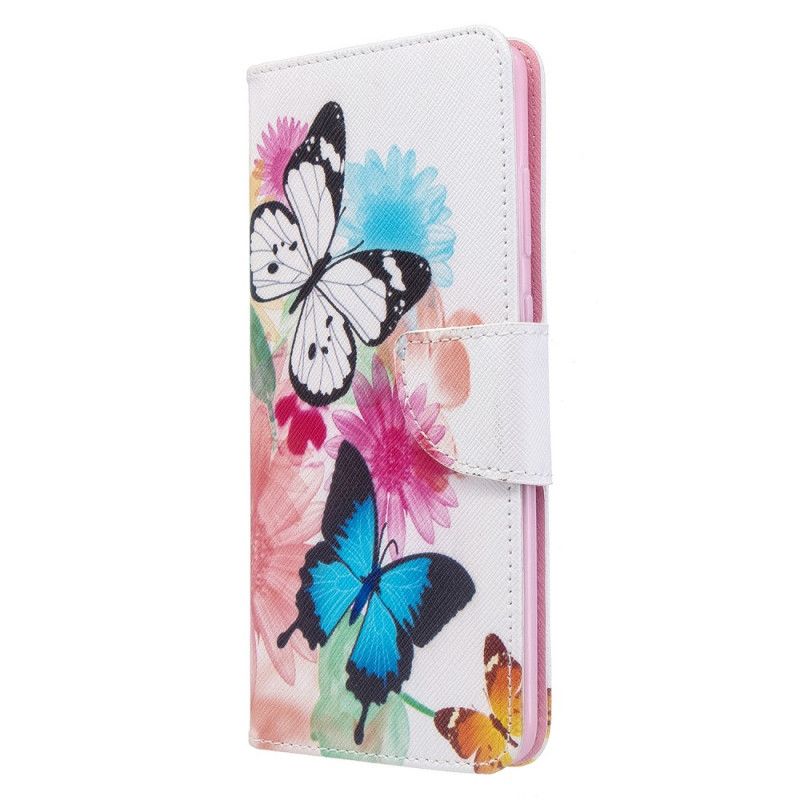 Lederhüllen Samsung Galaxy S20 Plus / S20 Plus 5G Magenta Bemalte Schmetterlinge Und Blumen