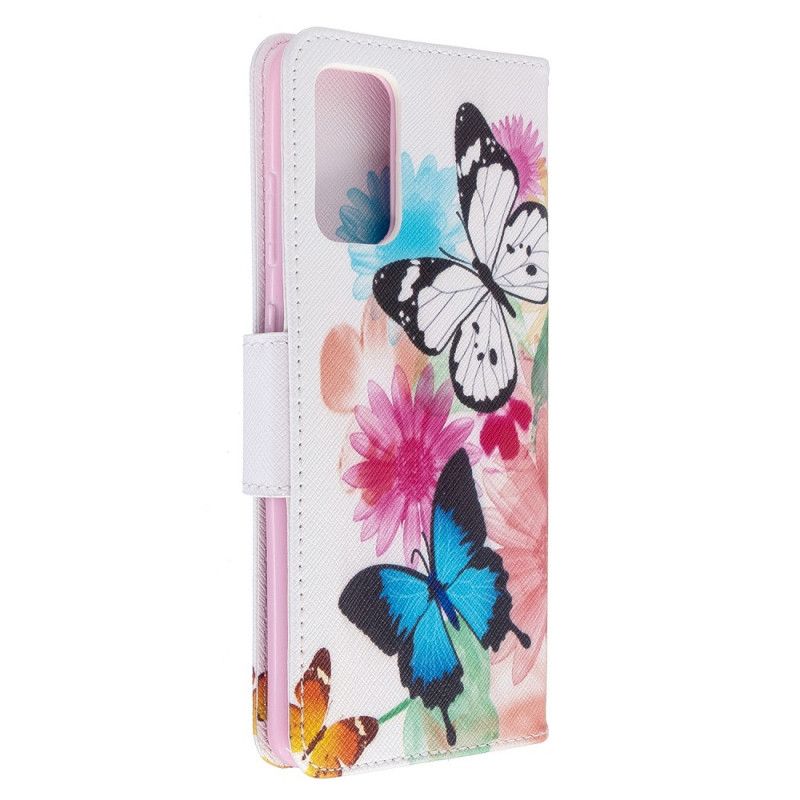 Lederhüllen Samsung Galaxy S20 Plus / S20 Plus 5G Magenta Bemalte Schmetterlinge Und Blumen