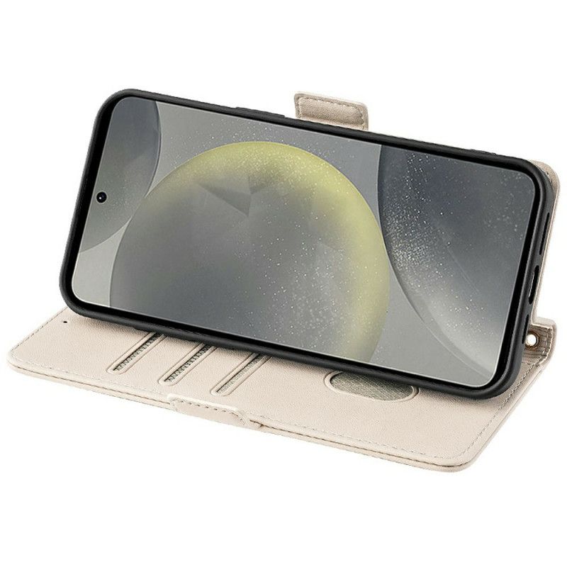 Lederhüllen Für Samsung Galaxy S25 5g Riemenverschluss In Metalloptik