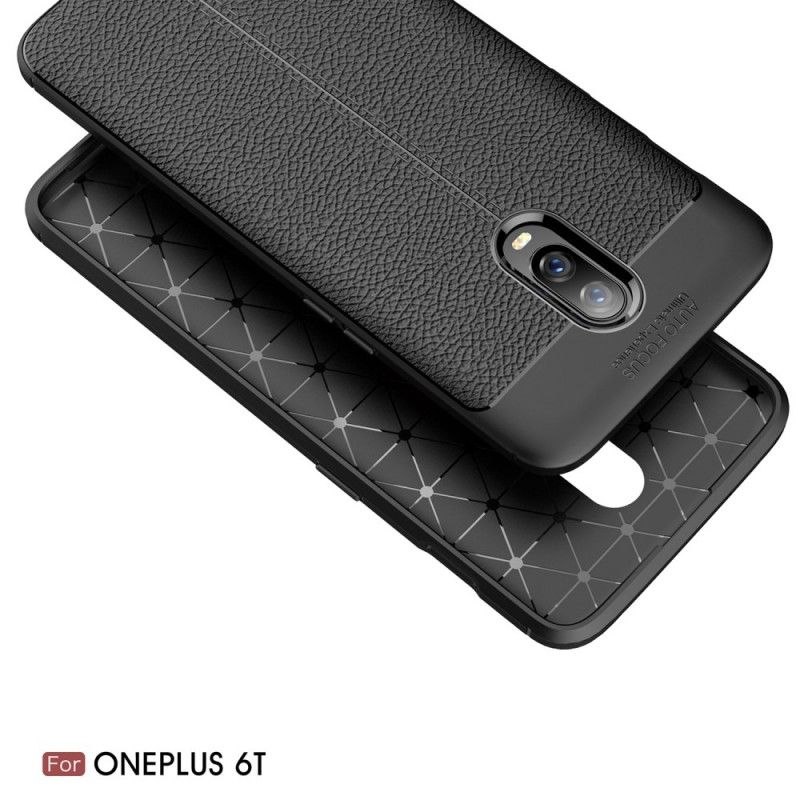 Hülle OnePlus 6T Schwarz Doppellinien-Litschileder-Effekt