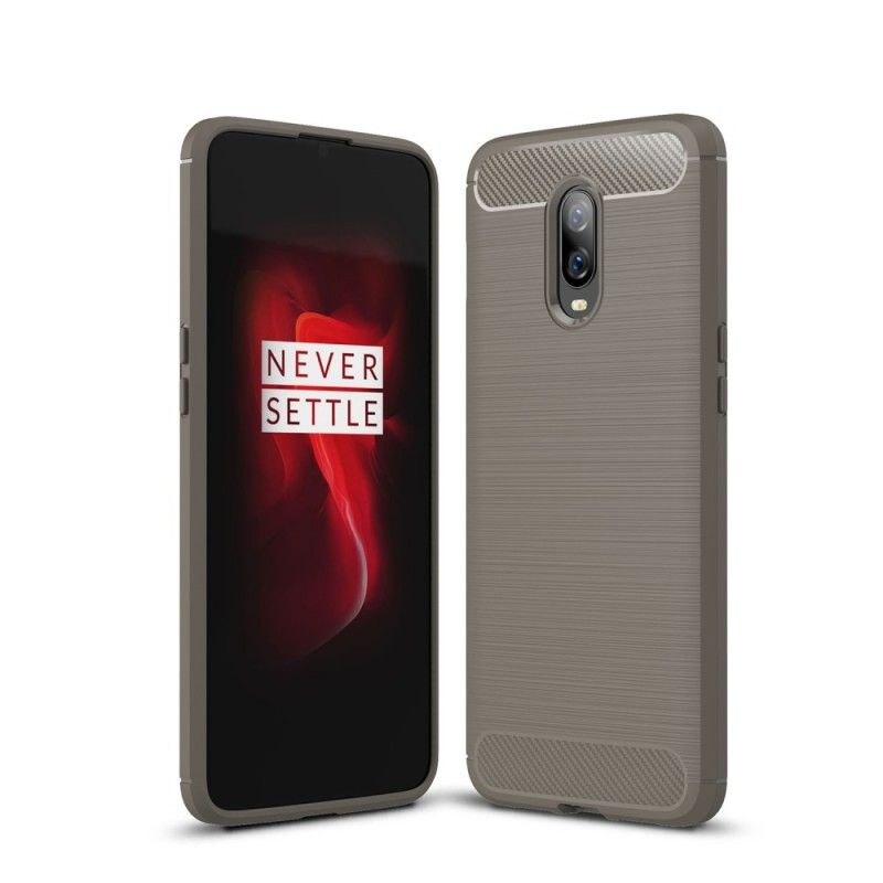 Hülle OnePlus 6T Schwarz Gebürstete Kohlefaser