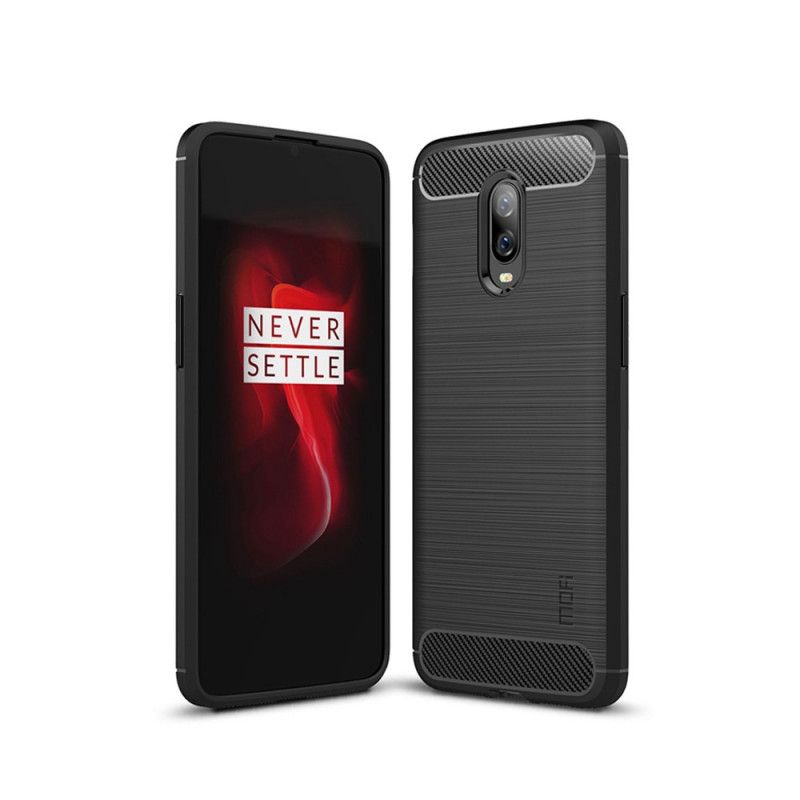 Hülle OnePlus 6T Schwarz Gebürstete Mofi-Kohlefaser