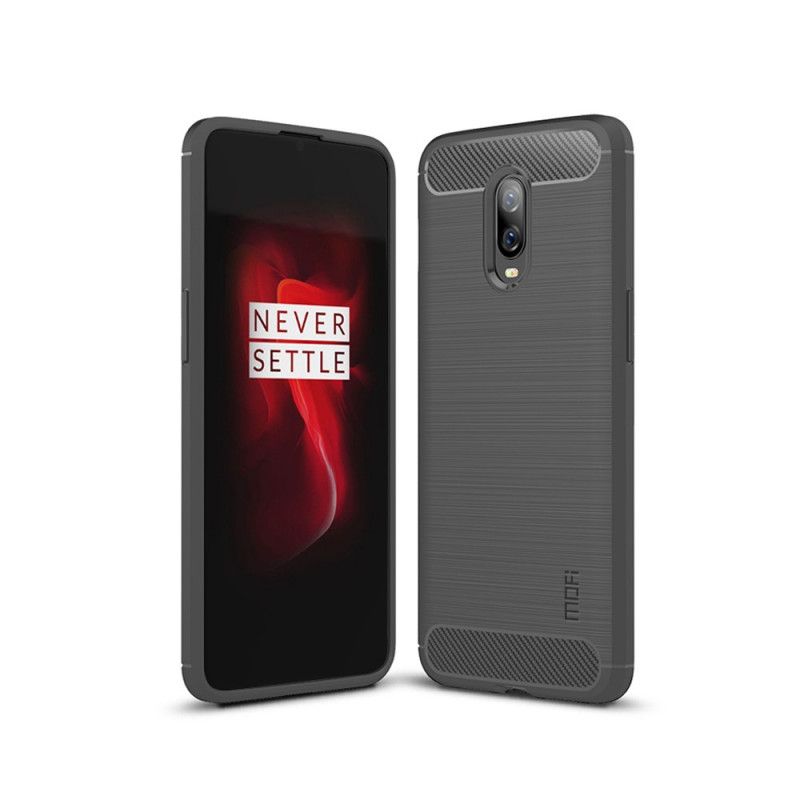 Hülle OnePlus 6T Schwarz Gebürstete Mofi-Kohlefaser