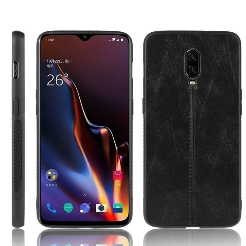 Hülle OnePlus 6T Schwarz Ledernähte