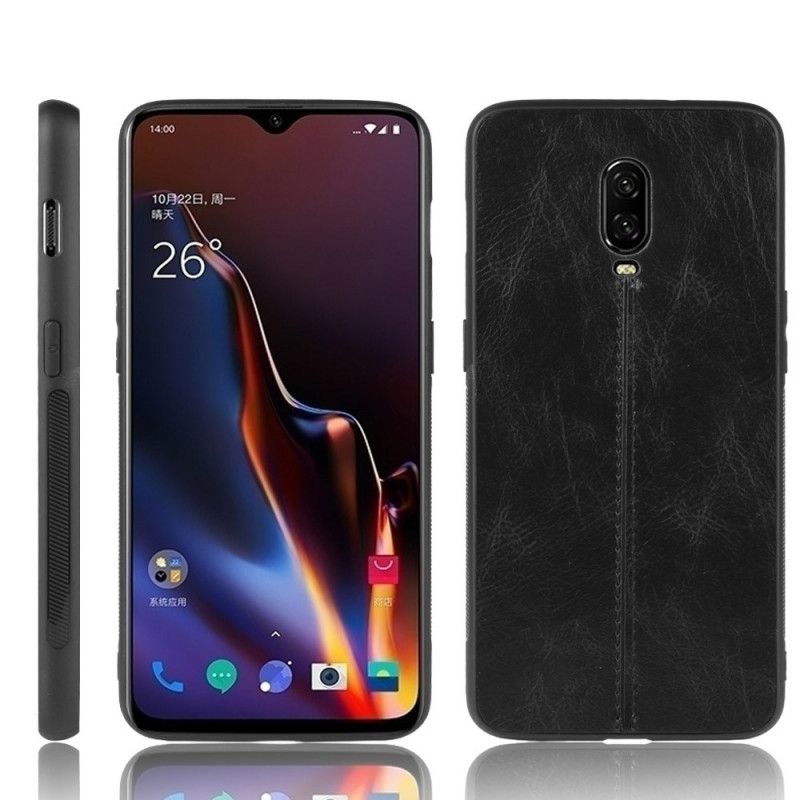 Hülle OnePlus 6T Schwarz Ledernähte