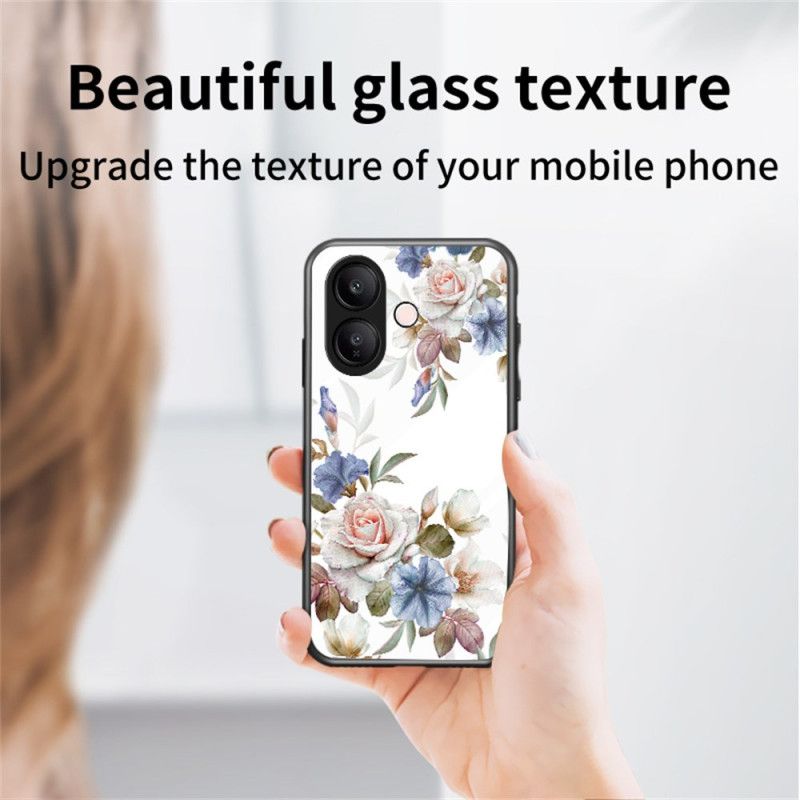 Hülle Für Vivo V60 Lite Gehärtetes Glas Mit Blumenmuster