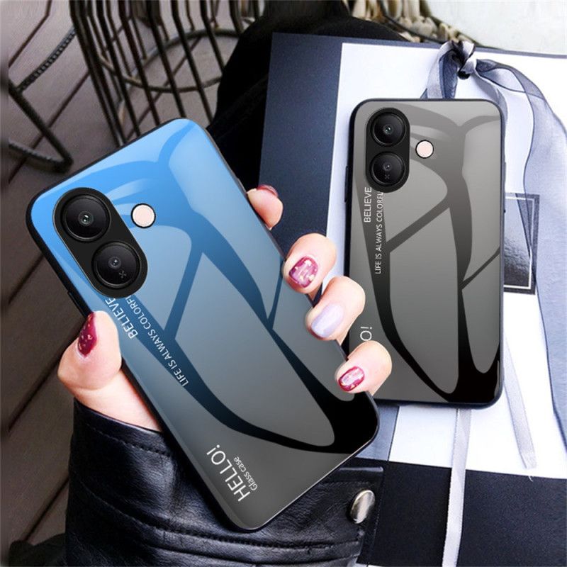 Hülle Für Vivo V60 Lite Gehärtetes Glas Mit Hello-motiv