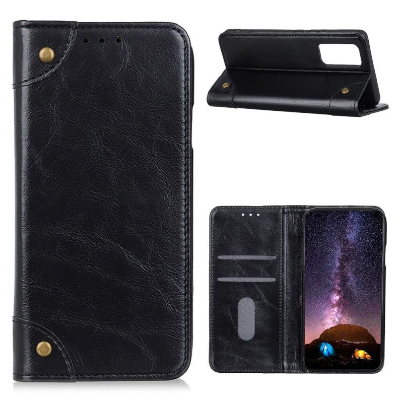 Flip Case Für Xiaomi Mi 10T / 10T Pro Schwarz Vintage Spaltledernieten
