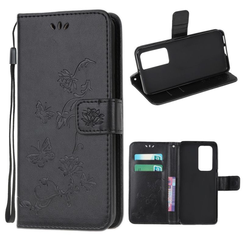 Lederhüllen Xiaomi Mi 10T / 10T Pro Schwarz Schmetterlinge Und Blumen Asiens