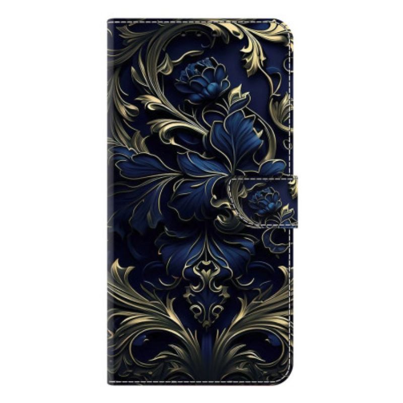 Lederhüllen Samsung Galaxy S25 Plus 5g Handyhülle Metallisch Blaue Blume