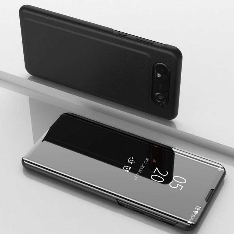 Ansichtsabdeckung Samsung Galaxy A80 / A90 Schwarz Spiegel Und Kunstleder