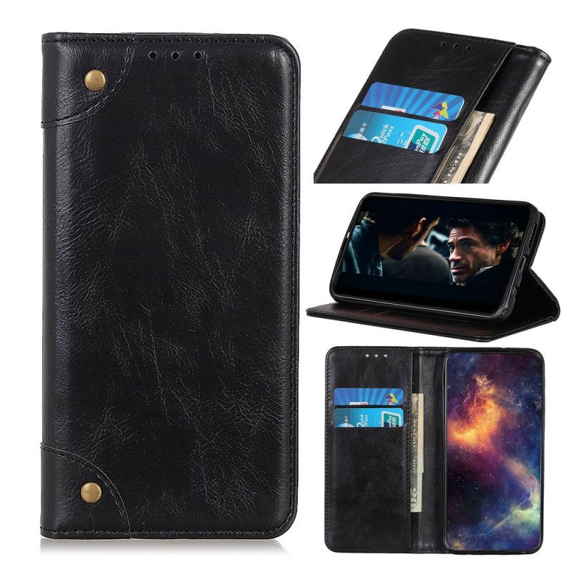 Flip Case Für Samsung Galaxy A80 / A90 Vintage Nieten Aus Gespaltenem Leder