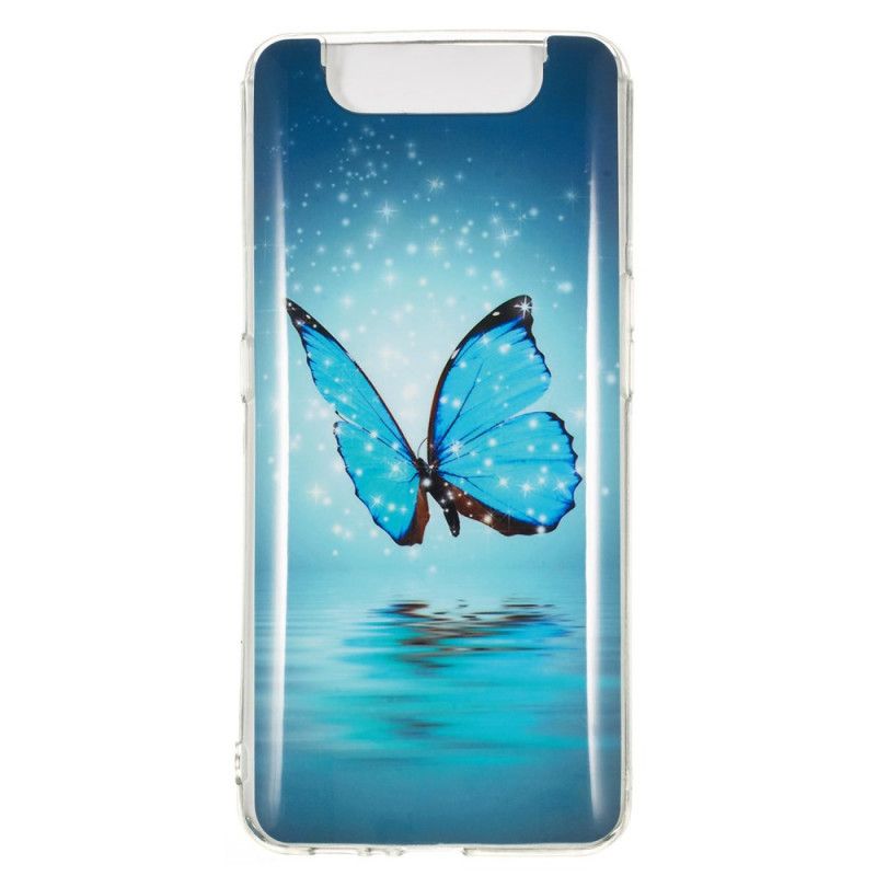 Hülle Samsung Galaxy A80 / A90 Handyhülle Fluoreszierender Blauer Schmetterling