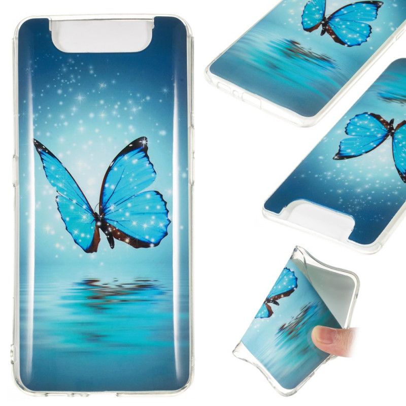 Hülle Samsung Galaxy A80 / A90 Handyhülle Fluoreszierender Blauer Schmetterling