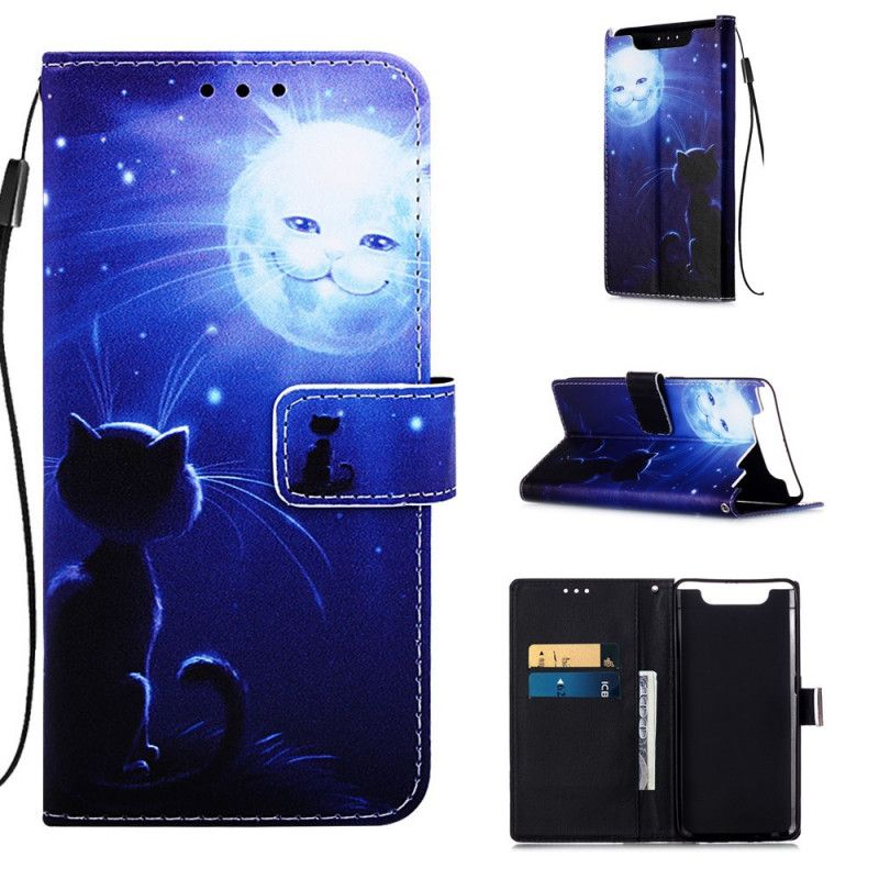 Lederhüllen Für Samsung Galaxy A80 / A90 Katze Im Mondlicht