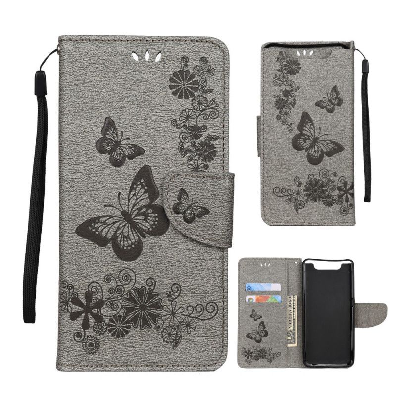 Lederhüllen Für Samsung Galaxy A80 / A90 Schwarz Prächtige Tanga-Schmetterlinge