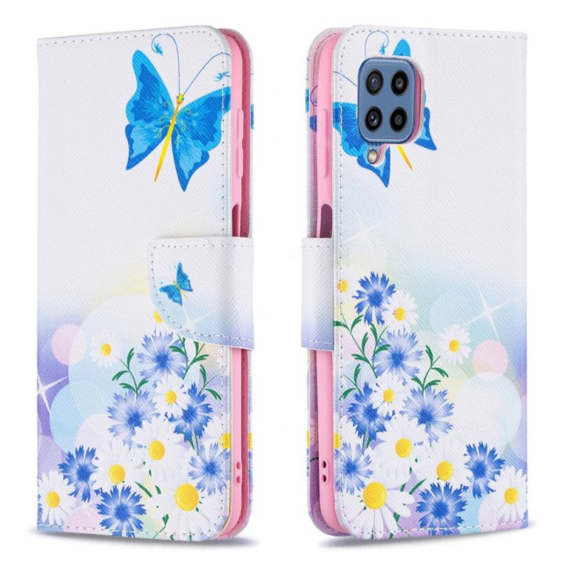 Lederhüllen Samsung Galaxy M32 Handyhülle Gemalte Schmetterlinge Und Blumen