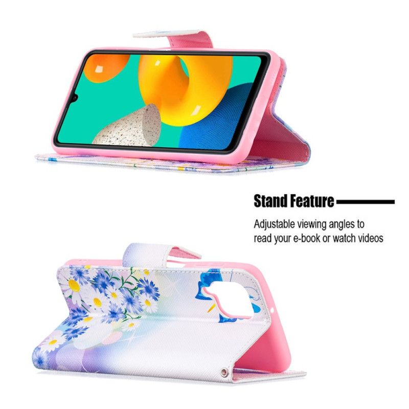 Lederhüllen Samsung Galaxy M32 Handyhülle Gemalte Schmetterlinge Und Blumen