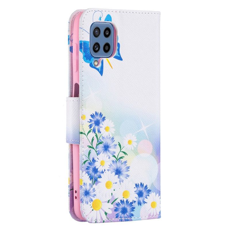 Lederhüllen Samsung Galaxy M32 Handyhülle Gemalte Schmetterlinge Und Blumen