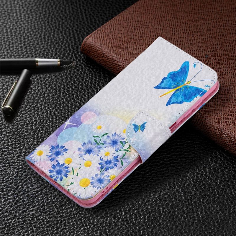 Lederhüllen Samsung Galaxy M32 Handyhülle Gemalte Schmetterlinge Und Blumen