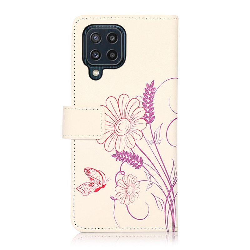 Lederhüllen Samsung Galaxy M32 Handyhülle Schmetterlinge Und Blumen Zeichnen