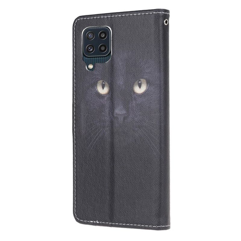 Lederhüllen Samsung Galaxy M32 Handyhülle Schwarze Riemchen-katzenaugen