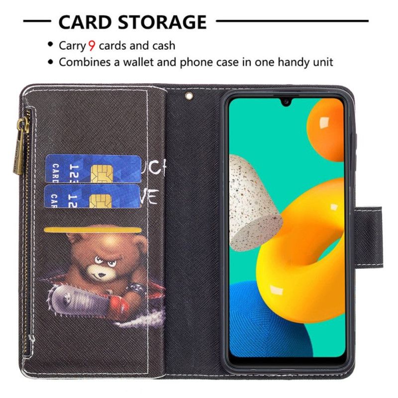 Lederhüllen Samsung Galaxy M32 Handyhülle Taschenbär Mit Reißverschluss