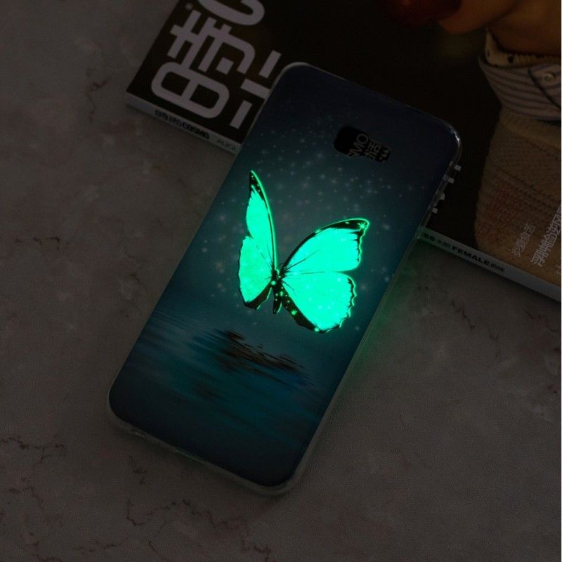 Hülle Für Samsung Galaxy J4 Plus Fluoreszierender Blauer Schmetterling