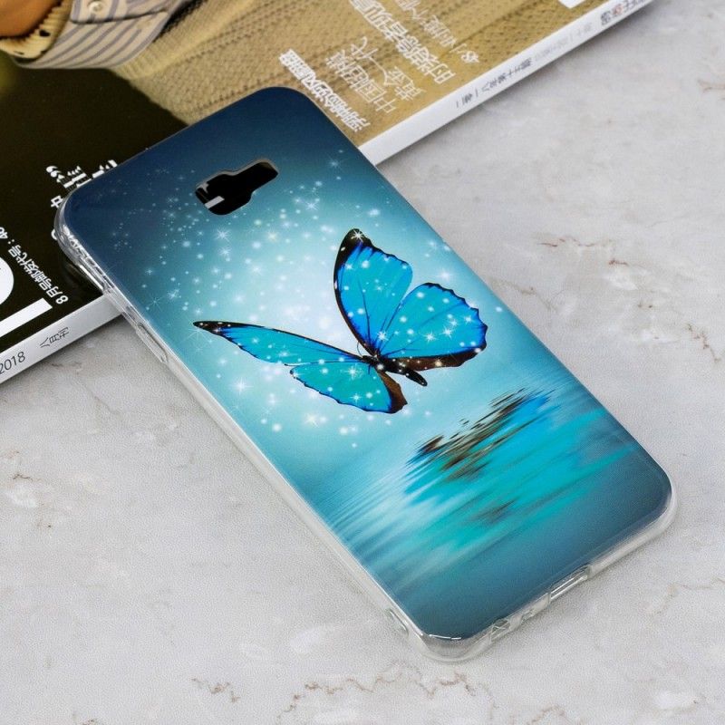 Hülle Für Samsung Galaxy J4 Plus Fluoreszierender Blauer Schmetterling