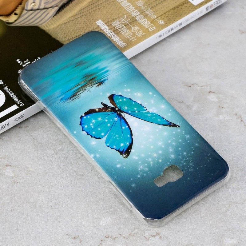 Hülle Für Samsung Galaxy J4 Plus Fluoreszierender Blauer Schmetterling