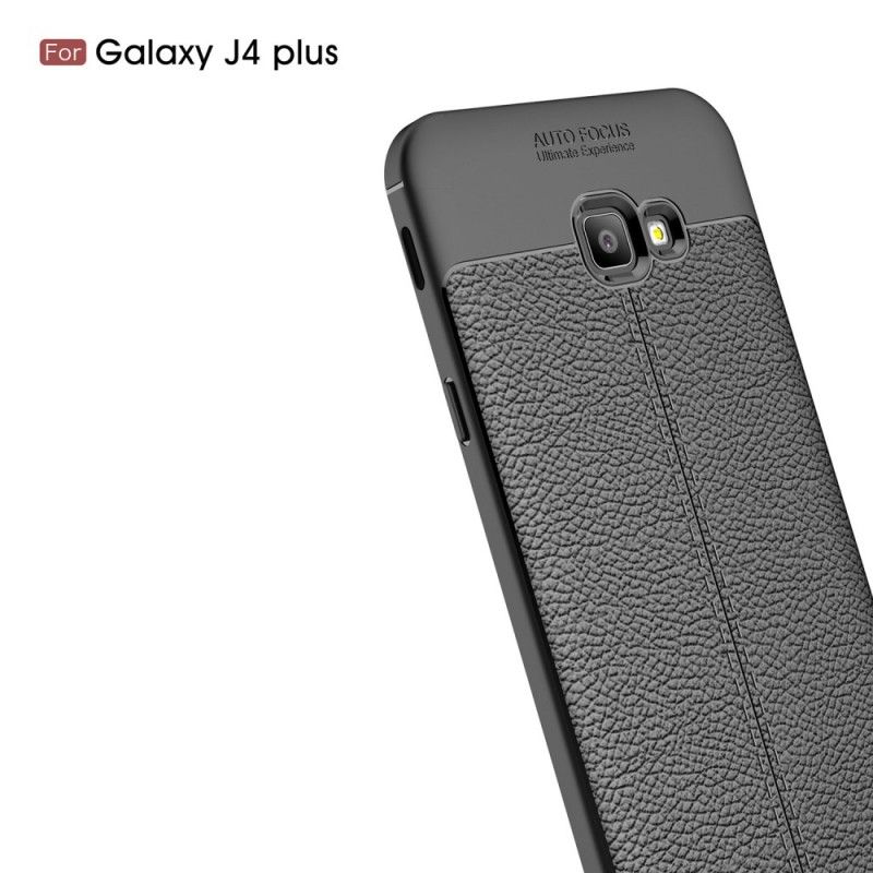 Hülle Samsung Galaxy J4 Plus Schwarz Doppellinien-Litschileder-Effekt