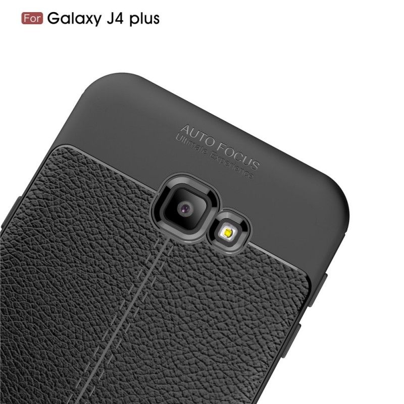 Hülle Samsung Galaxy J4 Plus Schwarz Doppellinien-Litschileder-Effekt