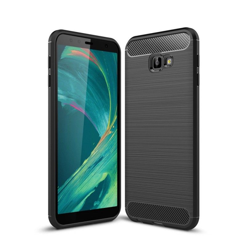 Hülle Samsung Galaxy J4 Plus Schwarz Handyhülle Gebürstete Kohlefaser