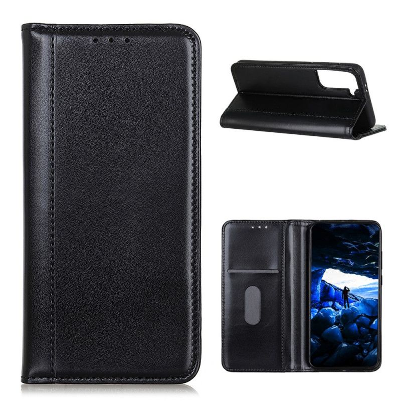 Flip Case Für Samsung Galaxy S21 Plus 5G Schwarz Glänzendes Spaltleder