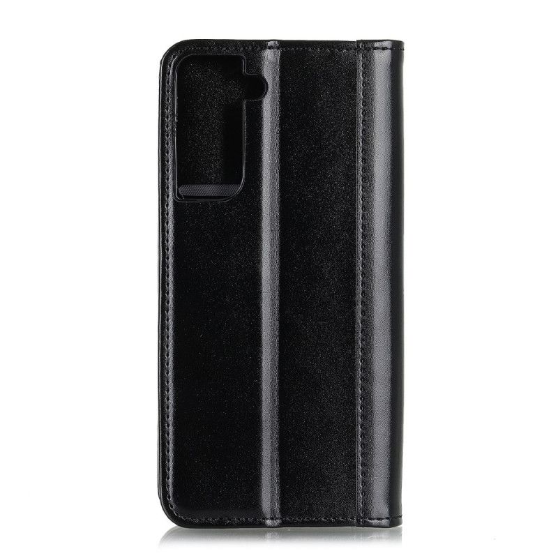 Flip Case Für Samsung Galaxy S21 Plus 5G Schwarz Glänzendes Spaltleder