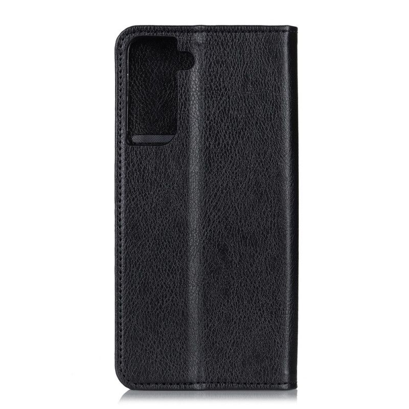 Flip Case Samsung Galaxy S21 Plus 5G Schwarz Klassisches Geteiltes Litschileder