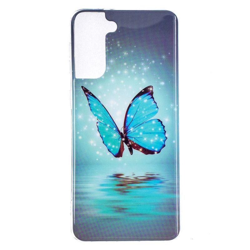 Hülle Für Samsung Galaxy S21 Plus 5G Fluoreszierender Blauer Schmetterling
