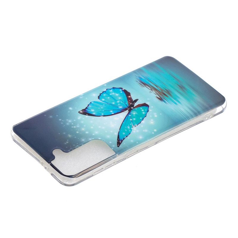 Hülle Für Samsung Galaxy S21 Plus 5G Fluoreszierender Blauer Schmetterling