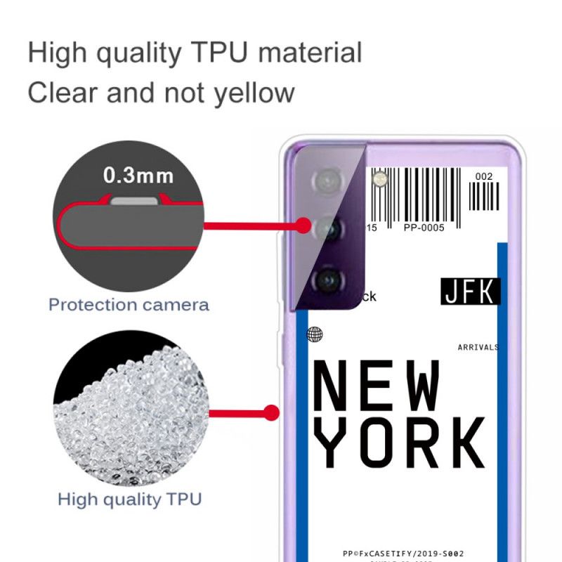 Hülle Für Samsung Galaxy S21 Plus 5G Schwarz Bordkarte Nach New York