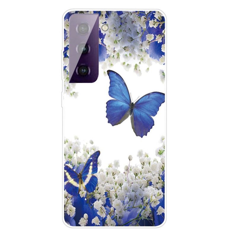 Hülle Samsung Galaxy S21 Plus 5G Dunkelblau Handyhülle Design Schmetterlinge