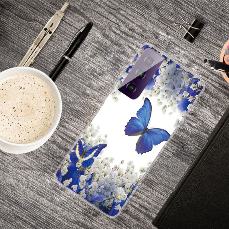 Hülle Samsung Galaxy S21 Plus 5G Dunkelblau Handyhülle Design Schmetterlinge