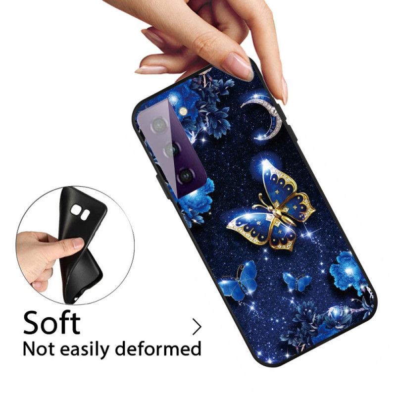 Hülle Samsung Galaxy S21 Plus 5G Dunkelblau Schmetterling In Der Nacht