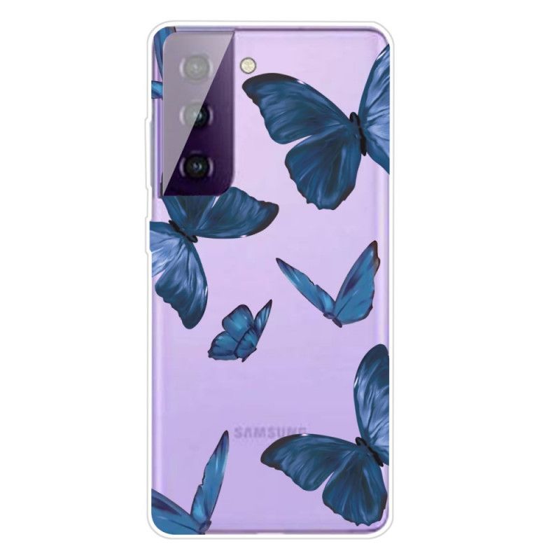 Hülle Samsung Galaxy S21 Plus 5G Marineblau Wilde Schmetterlinge