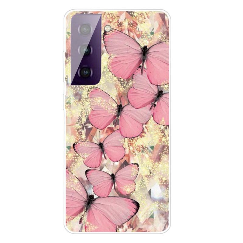 Hülle Samsung Galaxy S21 Plus 5G Pink Schöne Schmetterlinge Schmetterlinge