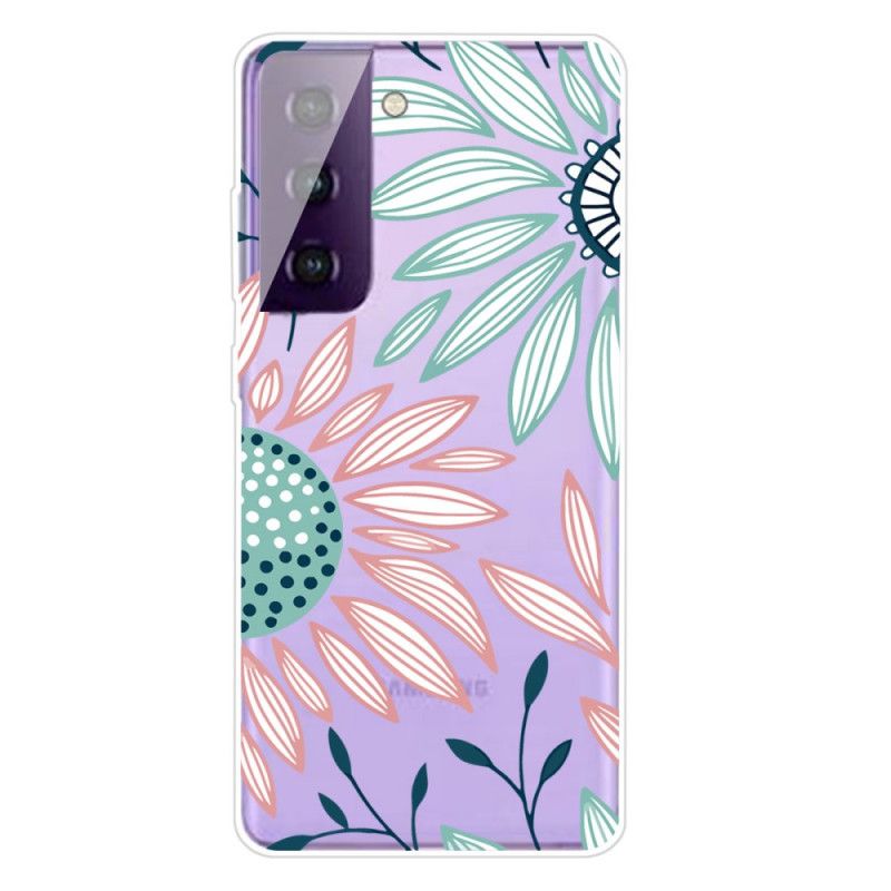 Hülle Samsung Galaxy S21 Plus 5G Pink Transparent Eine Blume